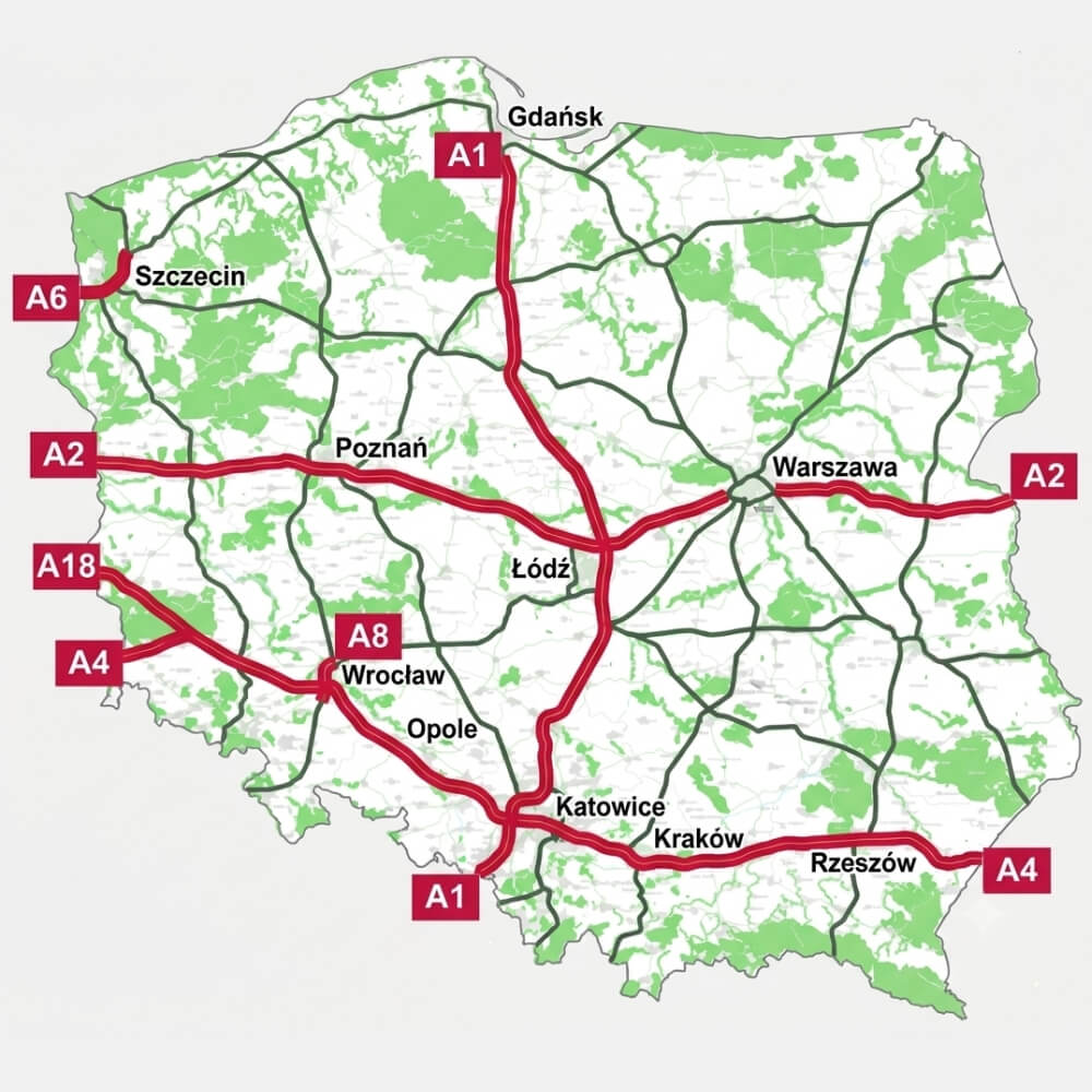 mapa autostrad w Polsce 2026