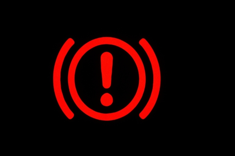 kontrolka hamulca ręcznego, wykrzyknik w kółku